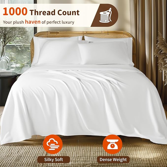 LBRO2M 1000 Thread Count 100% Egyptian Cotton Sheets Set 6 Piece Sets Full Size - Image 2