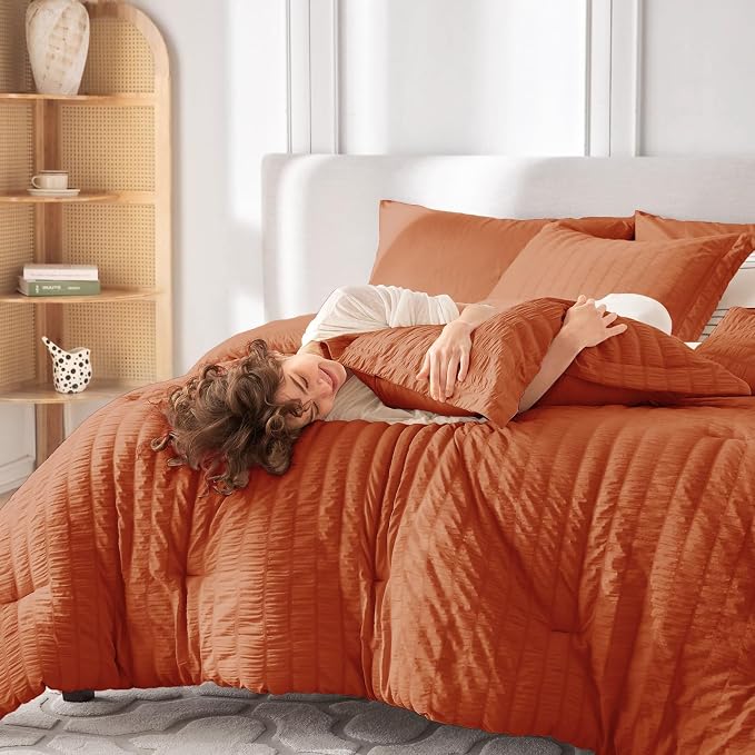 MUXHOMO 5 Pieces Twin XL Comforter Set, Seersucker Bed in a Bag Twin XL Size - Image 7