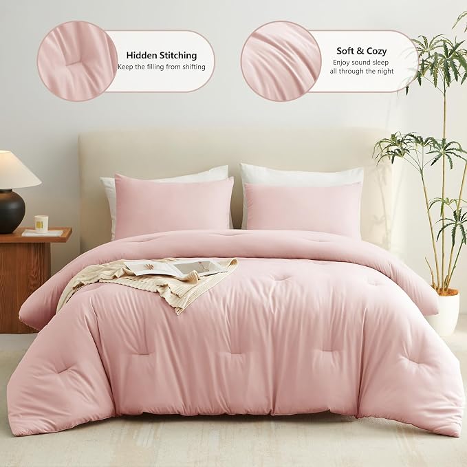 CozyLux Oversized King Comforter Set Blush Pink, 3 Pieces 120x98 Solid - Image 2