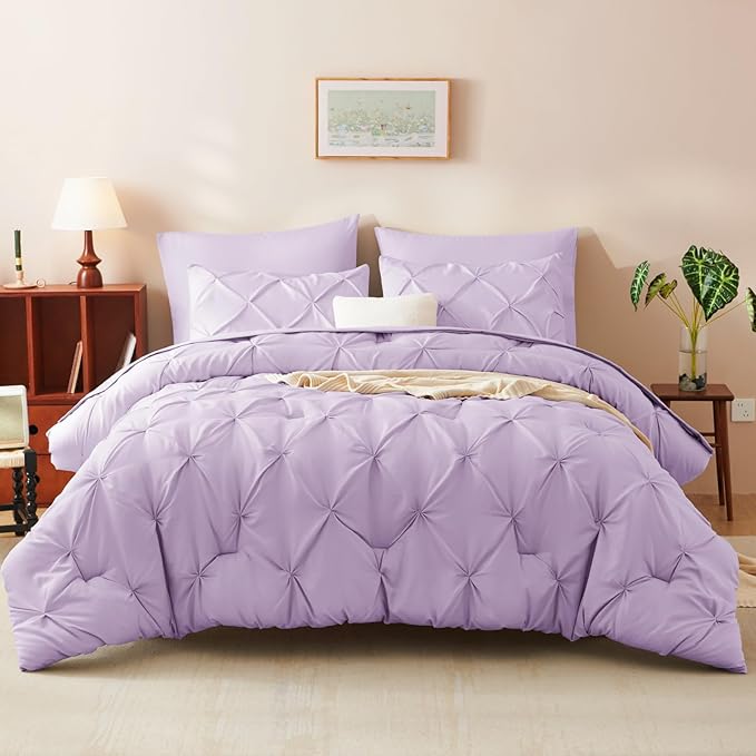HIMEET Pintuck Bed in a Bag, 7 Pieces Queen Size Comforter Set Lavender - Image 7