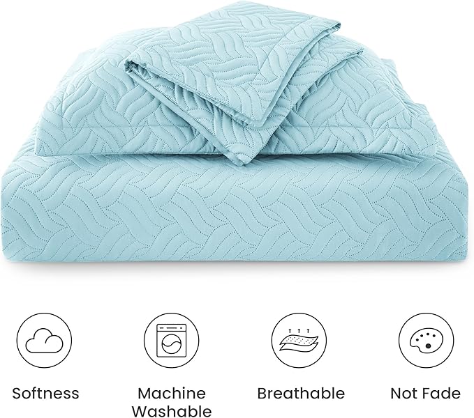 Love's cabin California King Size Quilt Bedding Set Light Blue Bedspread - Image 6