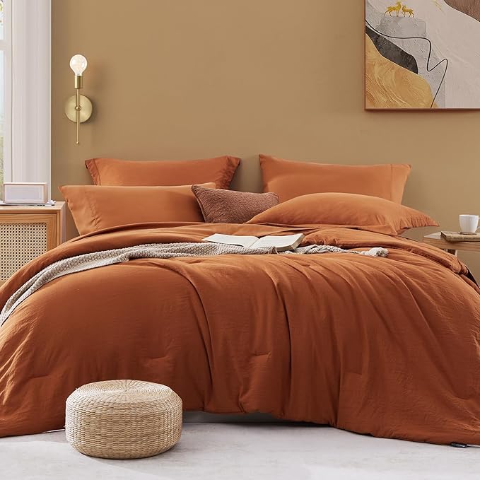 WRENSONGE Full Size Comforter Sets, 7 Pieces Soft Burnt Orange Fall Bed in a Bag by WRENSONGE