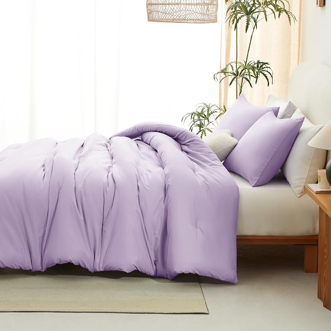 CozyLux Lavender King Size Comforter Set, 3 Pieces Light Purple Solid - Image 8