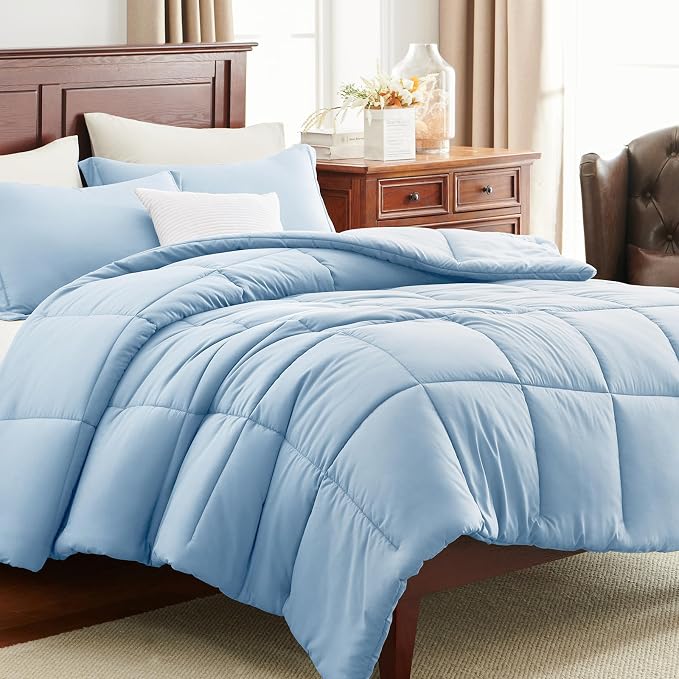 CozyLux Oversized King Comforter Set, 3 Pieces Baby Blue 120x98 Box Stitched - Image 9