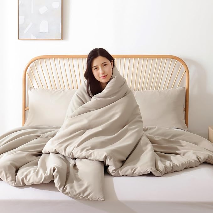 ROSGONIA California King Comforter Set Light Khaki - Image 6
