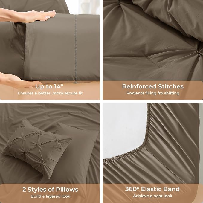 Sasttie Twin XL Comforter Set, 5-Piece Bed in a Bag, Pintuck Bedding Sets - Image 5