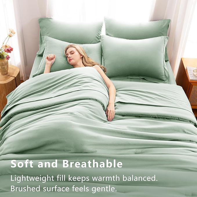 CozyLux Queen Comforter Set Sage Green, 7 Pieces Bed in a Bag Queen Comforter - Image 5