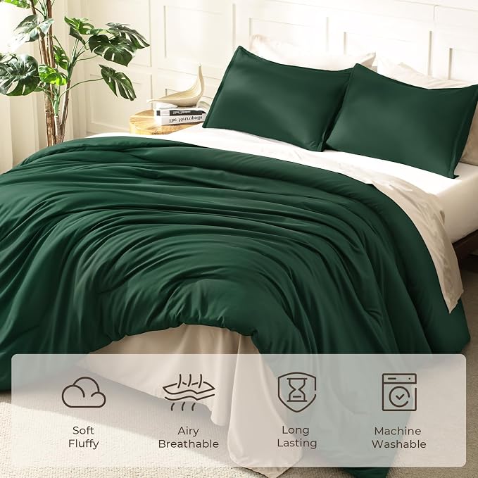 Litanika Dark Emerald Green Comforter California King Size, 3 Pieces Cal King - Image 3