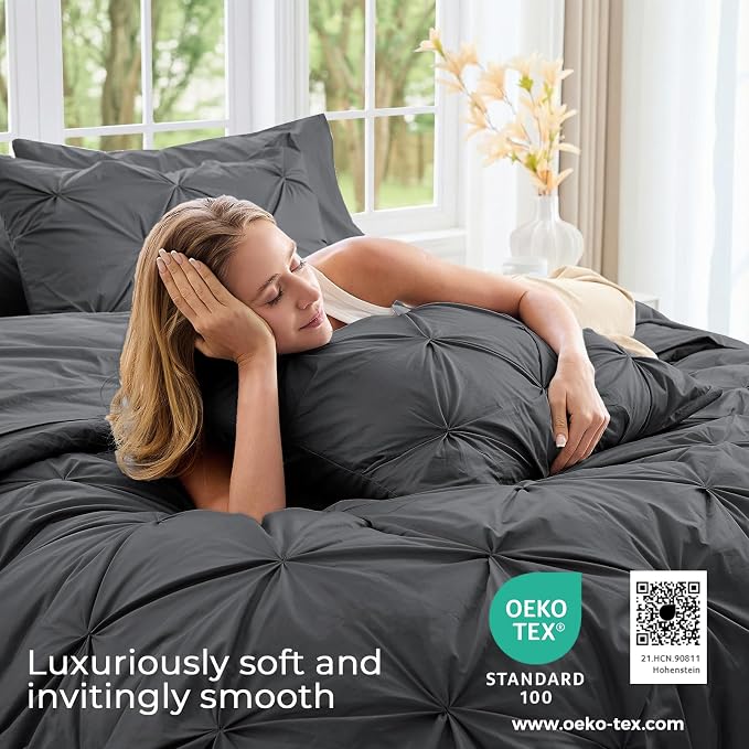 Sasttie Twin Comforter Set, 5-Piece Bed in a Bag, Pintuck Bedding Sets - Image 3