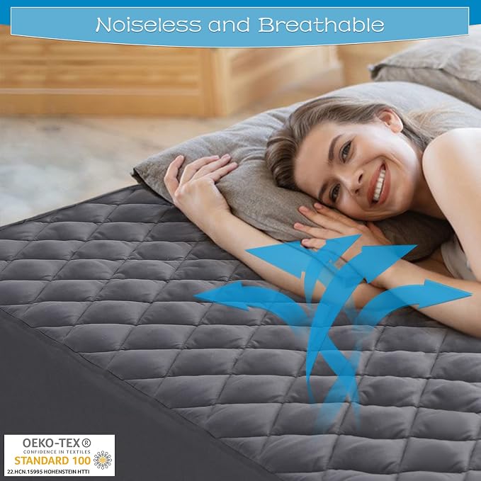 GRT Full Size Grey Quilted Fitted Mattress Pad, 100% Waterproof Breathable - Image 3