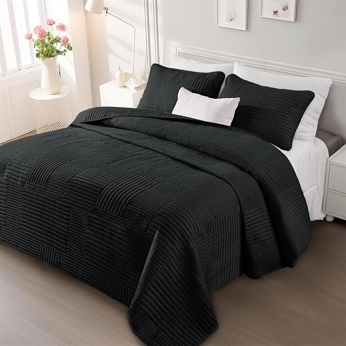 Whale Flotilla Ultra Soft King Quilt Bedding Set, Lightweight Microfiber Black by WHALEFLOTILLA