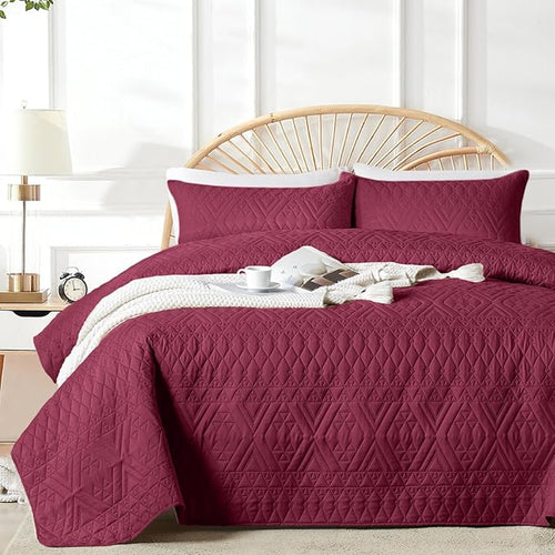 akkialla Full/Queen Quilt Set, Burgundy Lightweight Microfiber Bedspread by akkialla