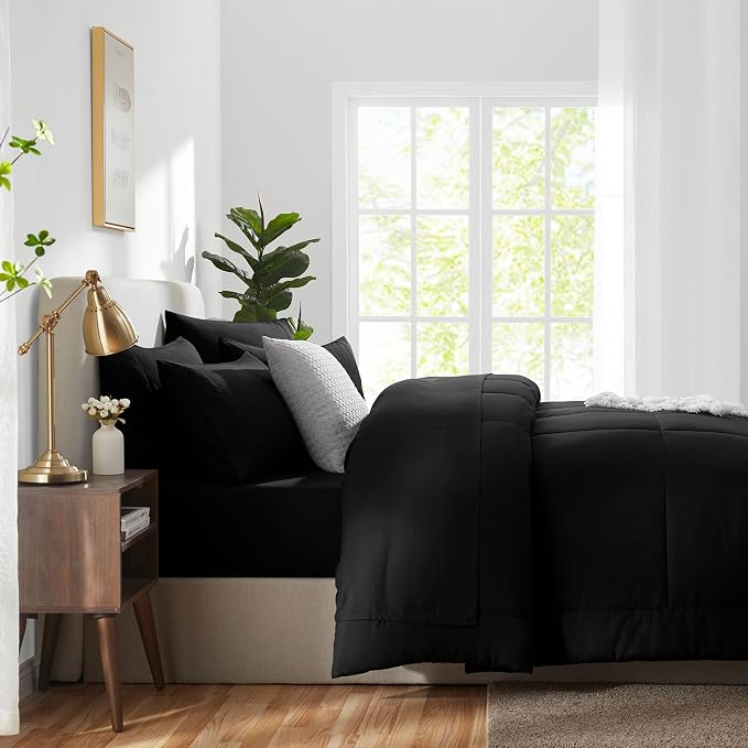 CozyLux King Size Comforter Set Black, 7 Pieces Bed in a Bag, All Season - Image 9
