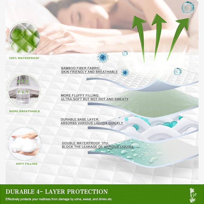 UNILIBRA Twin Mattress Pad Waterproof Rayon Made from Bamboo, Fitted Deep - Image 2
