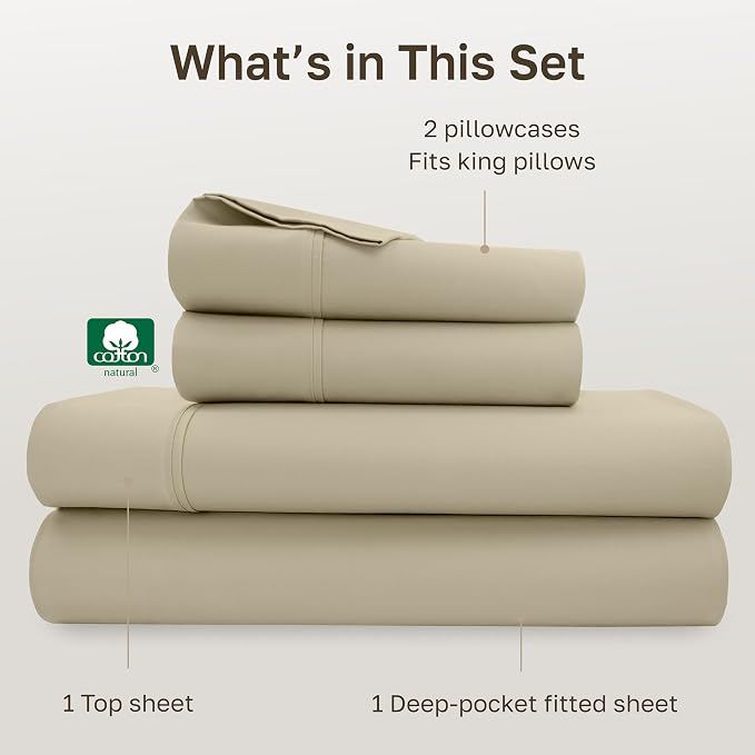 California Design Den Soft 100% Cotton Bed Sheets King Size Set, 400 TC Good - Image 4