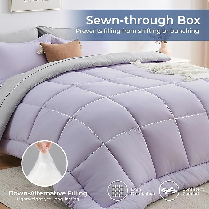 Sasttie Twin Comforter Set, 5 Pieces Reversible Bed in a Bag Twin, Complete - Image 4