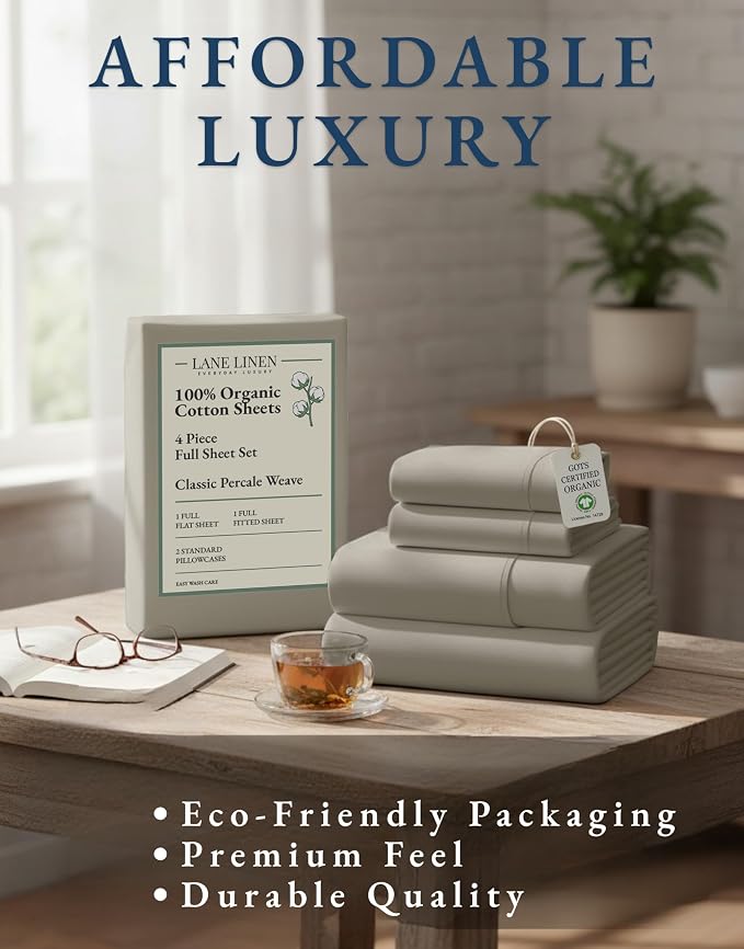 LANE LINEN 100% Organic Cotton Eco Friendly Full Size Sheet & Pillowcase Sets - Image 8