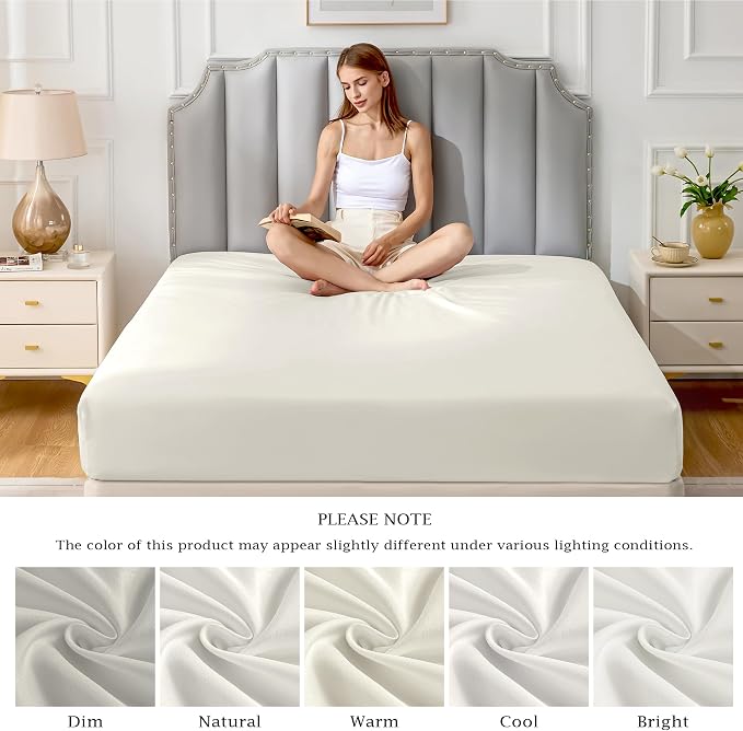 FreshCulture Pure Cotton Fitted Sheets Queen Size, 300 Thread Count Percale - Image 7