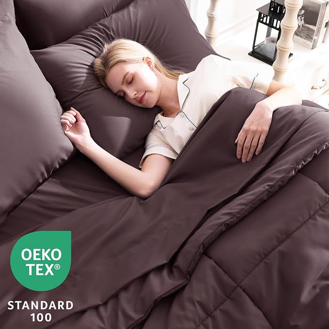 CozyLux Full Size Comforter Set Cocoa Powder, 7 Pieces Bed in a Bag, All Season - Image 3