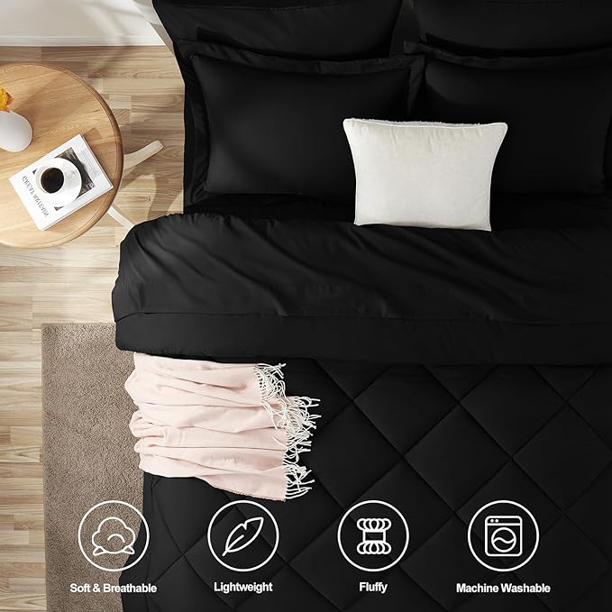 CozyLux California King Comforter Set Black - Image 2