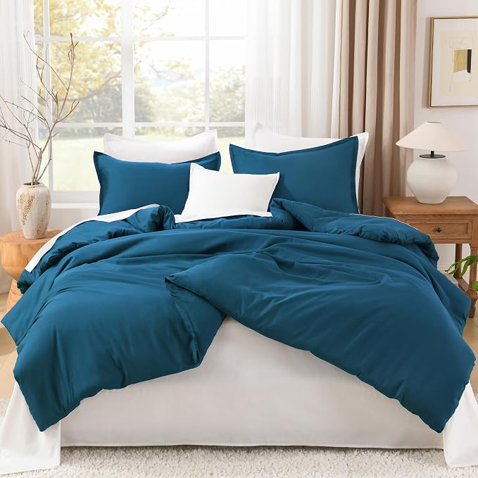 Litanika Teal Comforter Queen Size, 3 Pieces Turquoise Lightweight Solid - Image 3
