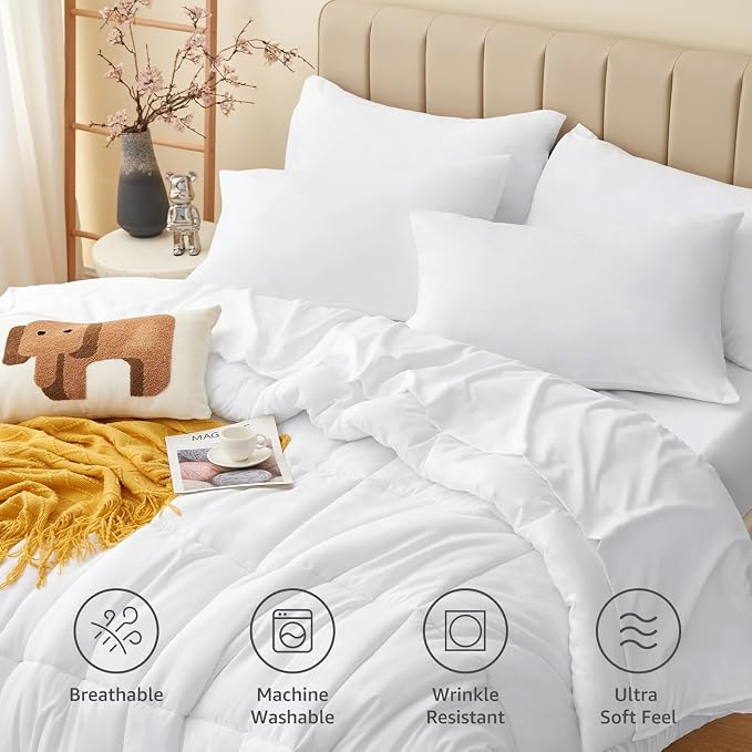 CozyLux King Size Comforter Set White, 7 Pieces Bed in a Bag, All Season - Image 2
