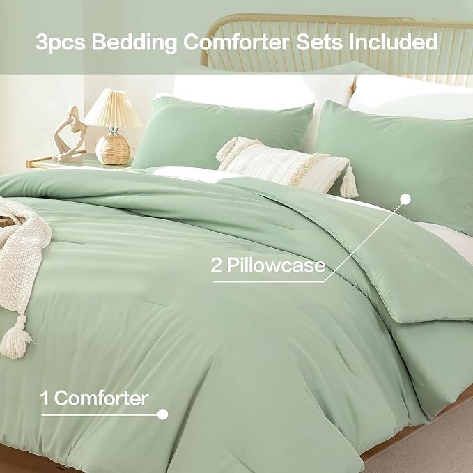 ROSGONIA King Size Sage Green Comforter Set - Image 3