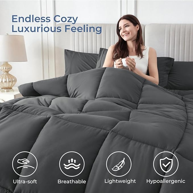 Sasttie King Size Comforter Set, 7 Pieces Bed in a Bag King, Complete Bedding - Image 2