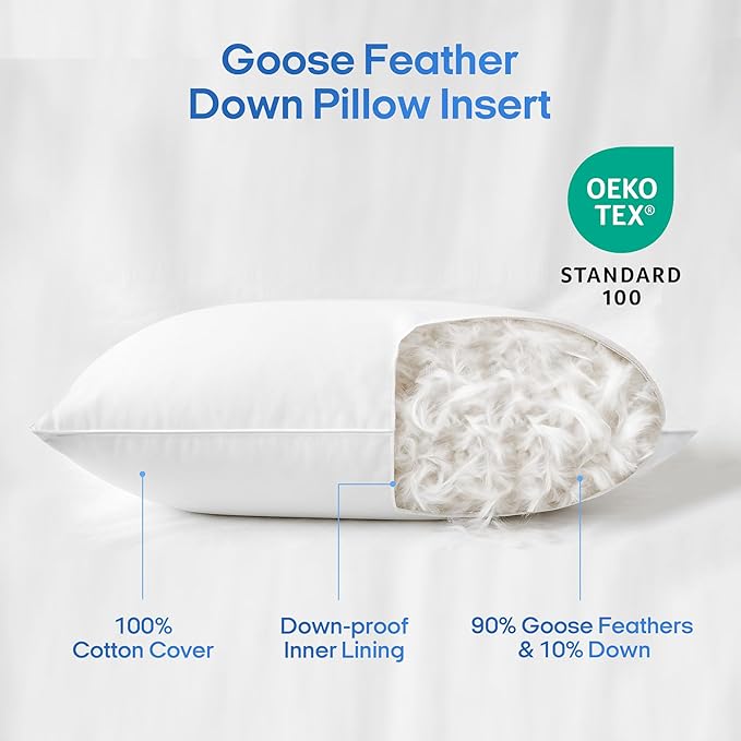 puredown® Cooling Goose Feather Down Pillow, Standard Size Bed Pillow Insert - Image 3