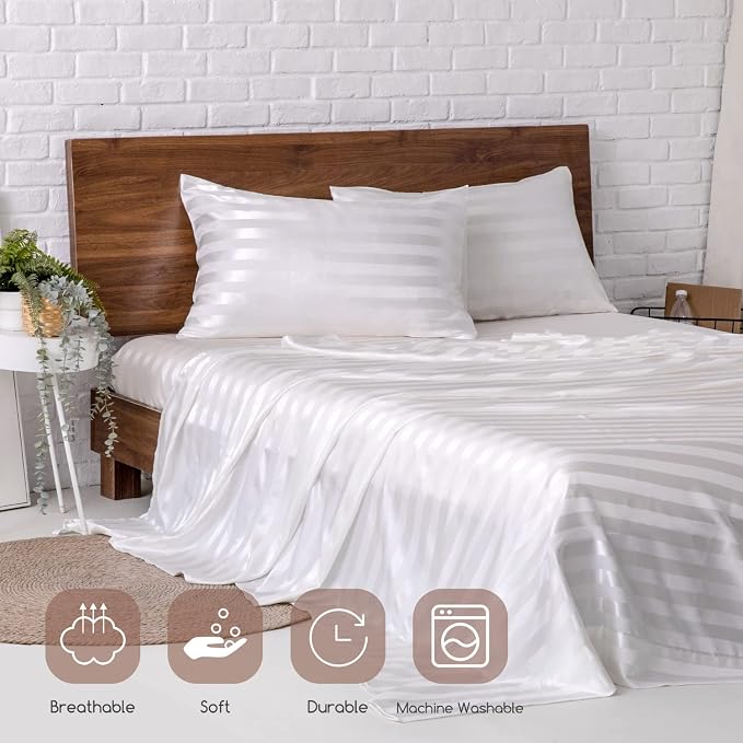MR&HM Satin Bed Sheets, Queen Size Sheets Set - Image 7