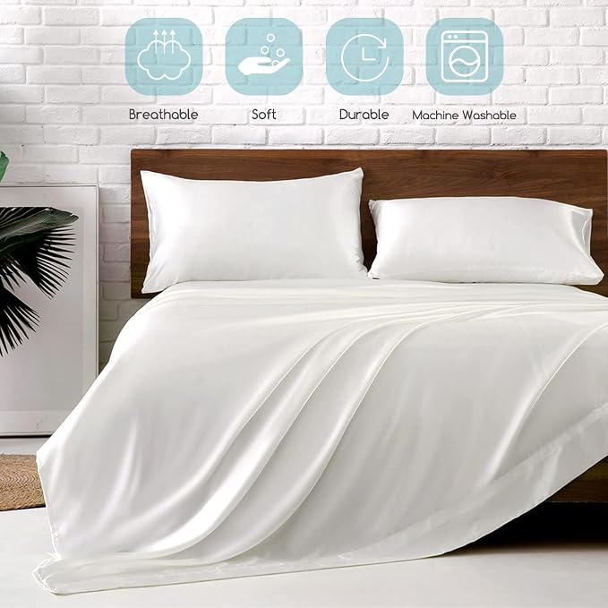 MR&HM Satin Bed Sheets, Twin Size Sheets Set - Image 6