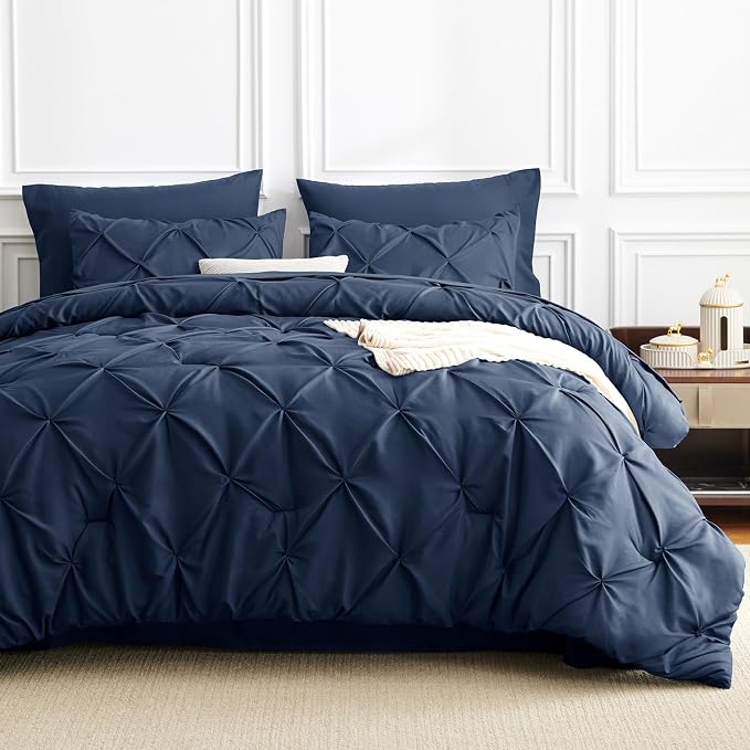 CozyLux Full Size Comforter Sets Navy Blue, 7 Pieces Pintuck Bed in A Bag Blue - Image 8