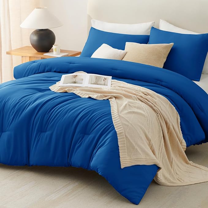 CozyLux Twin Comforter Set Classic Blue, 2 Pieces Twin Extra Long Solid - Image 9