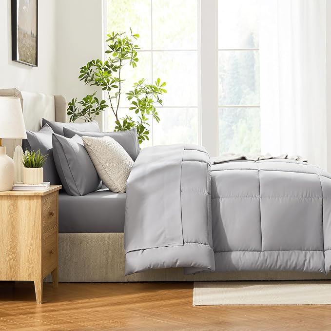 CozyLux King Size Comforter Set Grey, 7 Pieces Bed in a Bag, All Season Bedding - Image 9