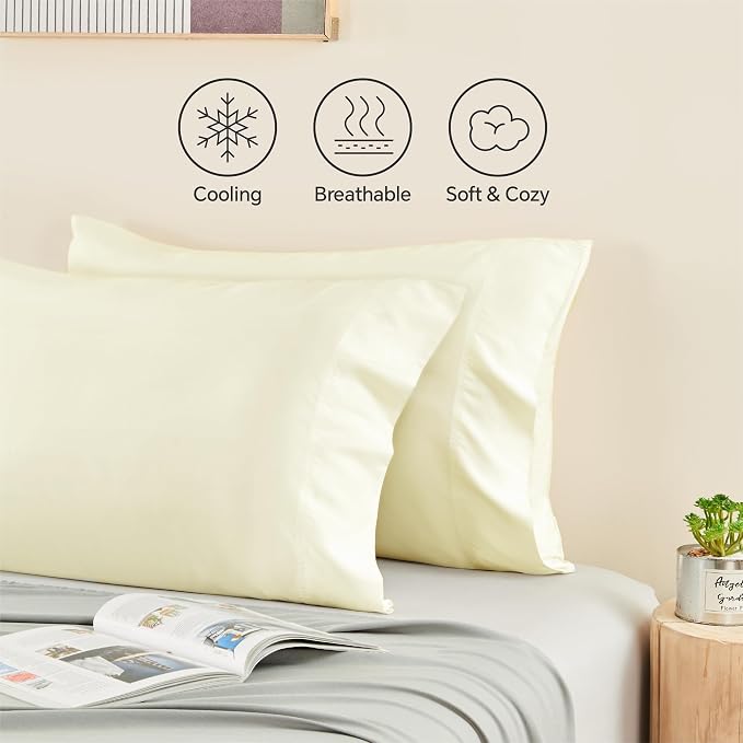 BEDELITE Cream Pillow Cases Queen Size Set of 2, Rayon Derived from - Image 4
