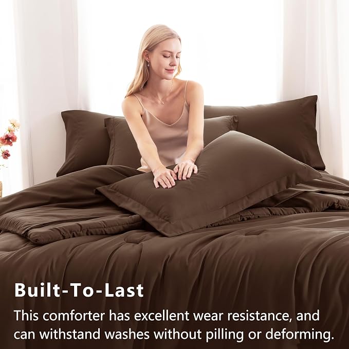 CozyLux Queen Comforter Set Brown, 7 Pieces Bed in a Bag Queen Comforter Set - Image 3