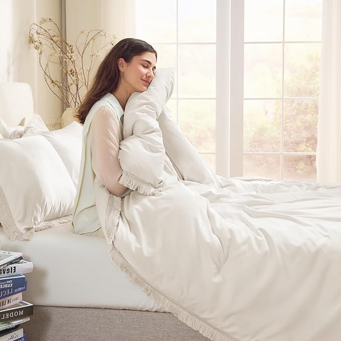 Andency Twin Comforter Set Beige, 2 Pieces Boho Tassel Kids Comforter Sets - Image 6