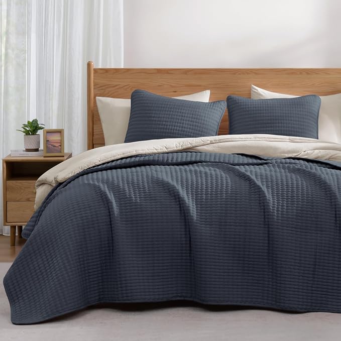 WRENSONGE King Size Quilt-3 Pieces Lightweight Blue Grey Bedspreads King Quilt by WRENSONGE