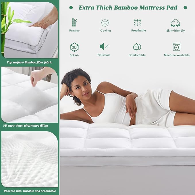 GRT Pillowtop Mattress Topper Queen Size, Rayon from Bamboo Mattress Cover - Image 2