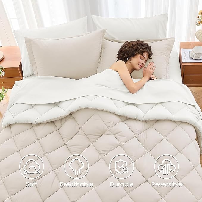 MUXHOMO 7 Pieces California King Comforter Set, Reversible Bed in a Bag Cal - Image 6