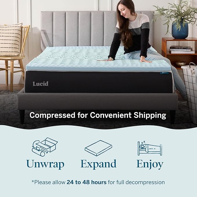 LUCID 2 Inch Gel Memory Foam Mattress Topper, Twin size – 5 Zones – Cooling Gel - Image 4