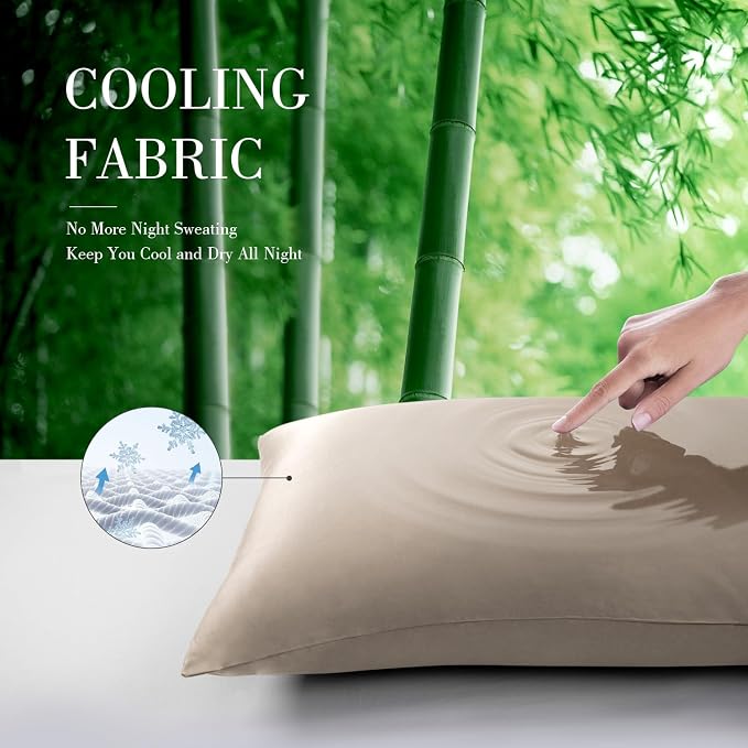 WishSmile Taupe Cooling Pillowcases King Pillow Cases Set of 2, Hair and Skin - Image 3
