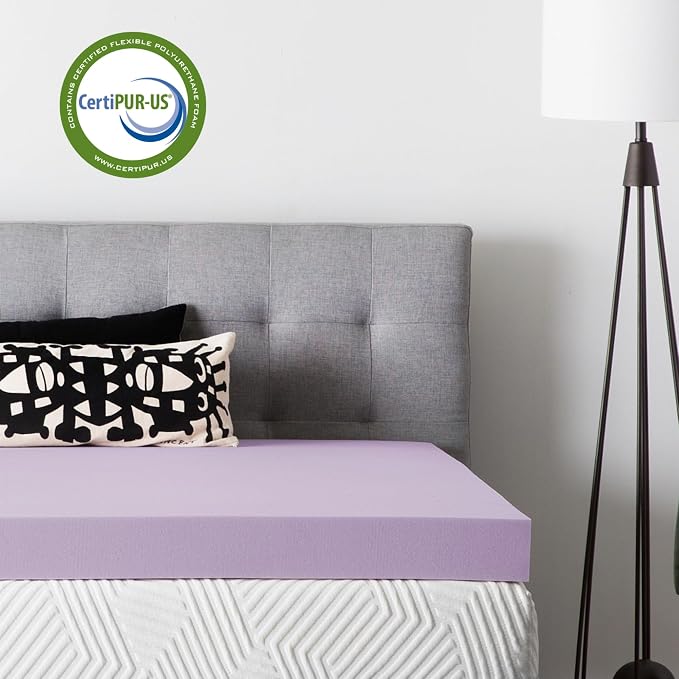 Lucid 4 Inch Lavender Memory Foam Mattress Topper, Twin Size – Essential Oil - Image 4