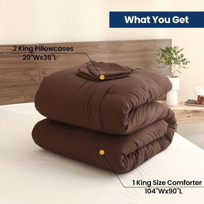 Paxrac Earthy Brown Comforter King Size, Neutral 3 Pieces Comforter Set - Image 7