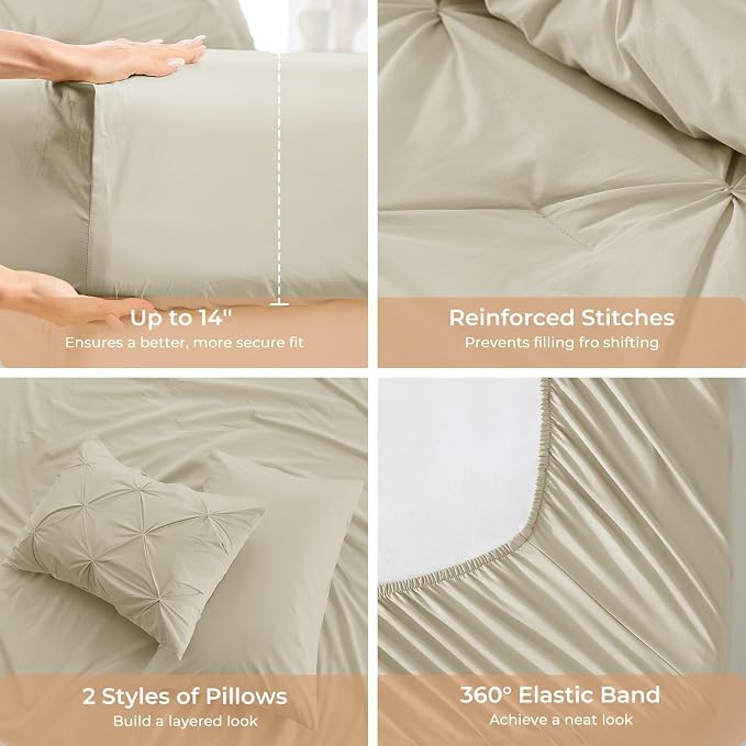 Sasttie Queen Comforter Set, 7-Piece Bed in a Bag, Pintuck Bedding Sets - Image 5