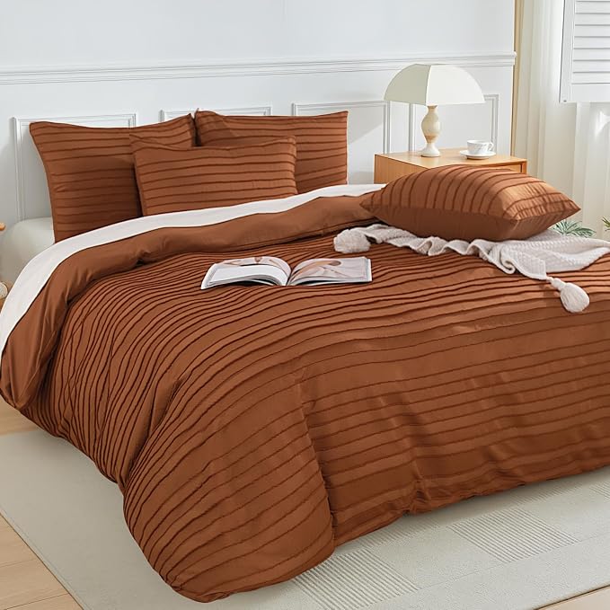 NEXHOME PRO Duvet Cover, Brunt Orange 3 Pieces Boho Tufted Duvet Cover Set - Image 2