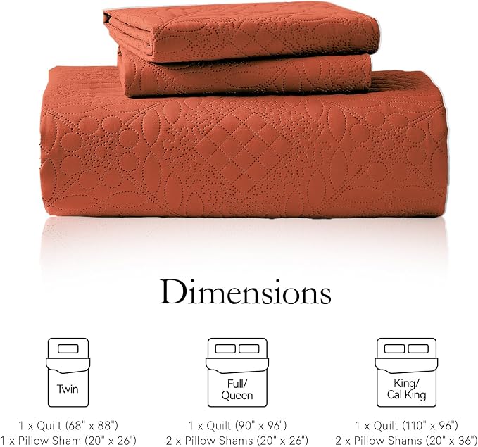 FLYMME Full Queen Quilt Bedding Set, Lightweight Burnt Orange Bedspreads - Image 4