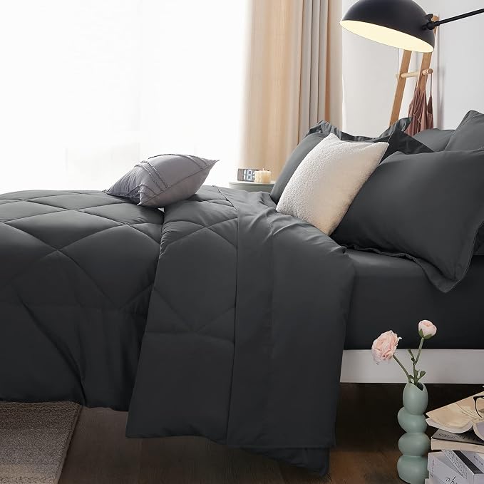 CozyLux Queen Comforter Set Dark Grey - Image 9