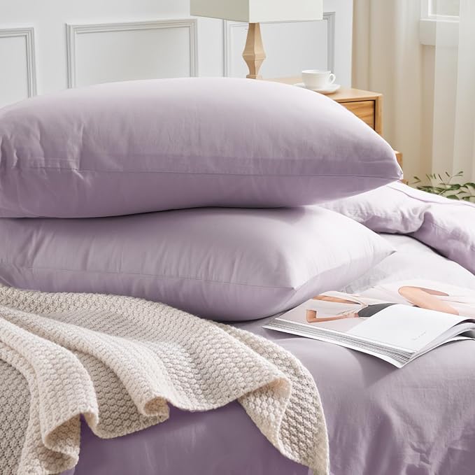 NEXHOME PRO Duvet Cover Set 100% Washed Cotton Full Size Linen Feel Textured - Image 5