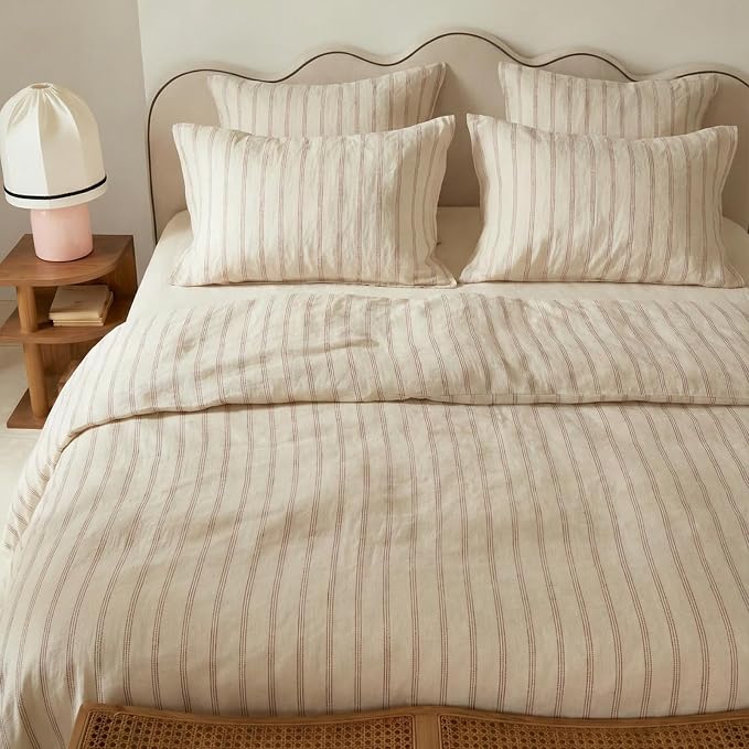 mixinni Striped Duvet Cover Set King Size, 3 Piece Cotton Linen Blend Bedding - Image 3